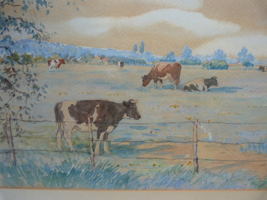 A. Verbeek ( 20e eeuw ) - aquarel - koeien op het land. kopen? Bied vanaf 1!