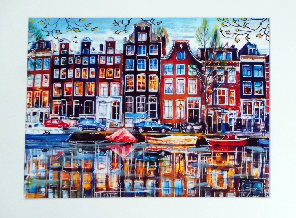 Elena Polyakova (21e eeuw)  - Amsterdamse grachten -Gemengde techniek kopen? Bied vanaf 90!