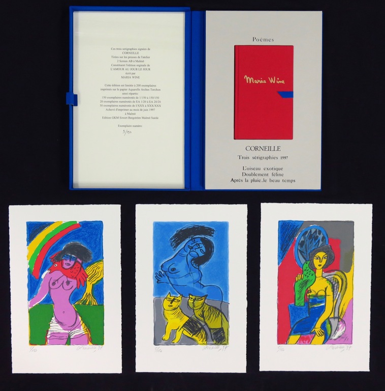 Corneille: Portfolio met 3 zeefdrukken, L'amour au jour le jour verkocht voor € 220!