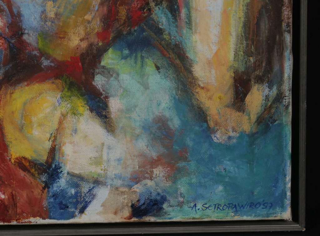 Ardie Setropawiro: Olieverf op doek, Djaran Kepang - Ingelijst kopen? Bied vanaf 70!