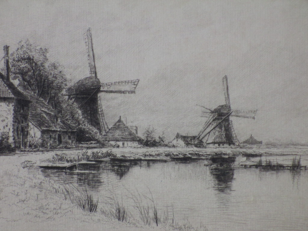 Elias Stark, Molens in Hollands landschap, Litho kopen? Bied vanaf 30!