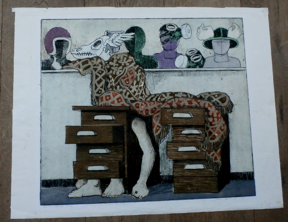 Jan Verburg - ets/aquatint - verdwijnnummer met bureau - 1991 - Aanbieding!!! kopen? Bied vanaf 75!