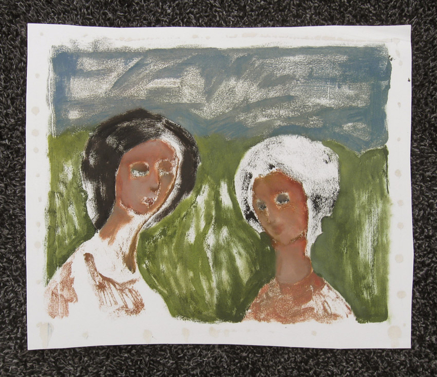 Irene Joffroy - Twee vrouwen in landschap - olieverf op papier kopen? Bied vanaf 1!