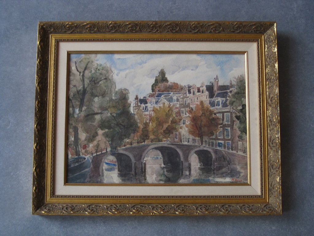 Mario Kriek 1906-1977 aquarel, Amsterdam Herengracht kopen? Bied vanaf 10!