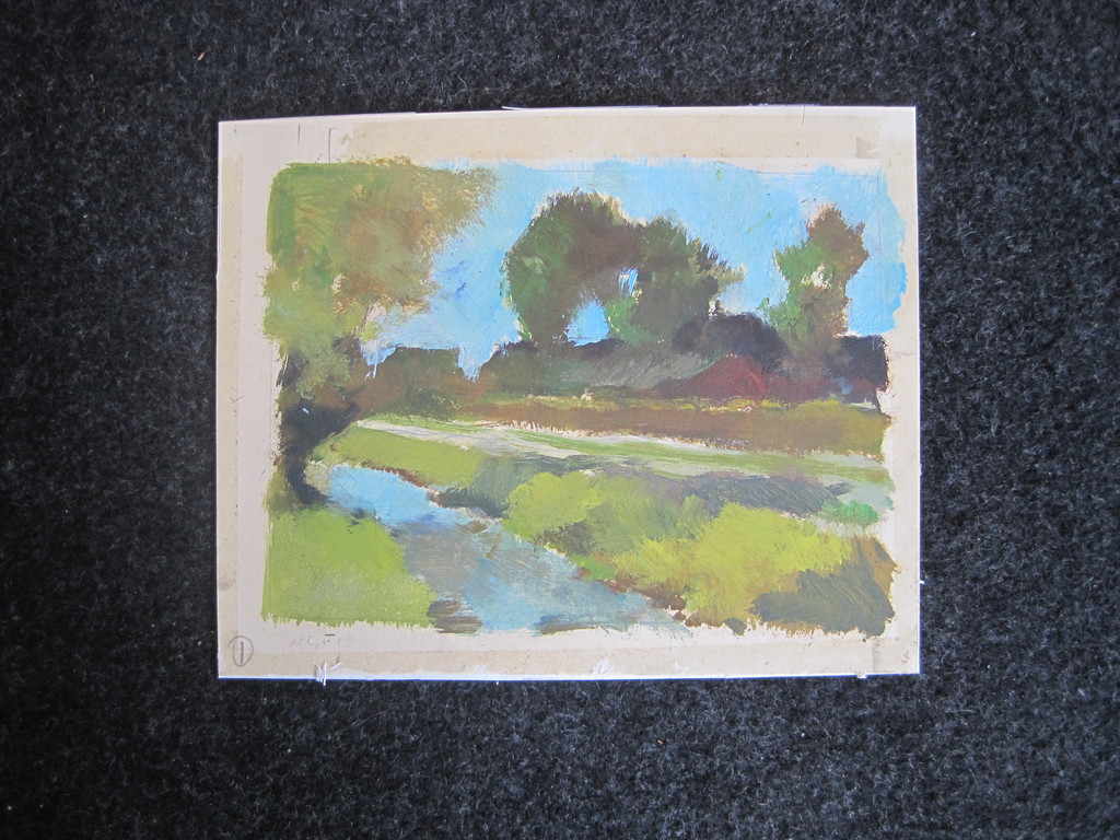 impressionistisch Hollands landschap - olieverf op papier - omstreeks 1900 kopen? Bied vanaf 1!