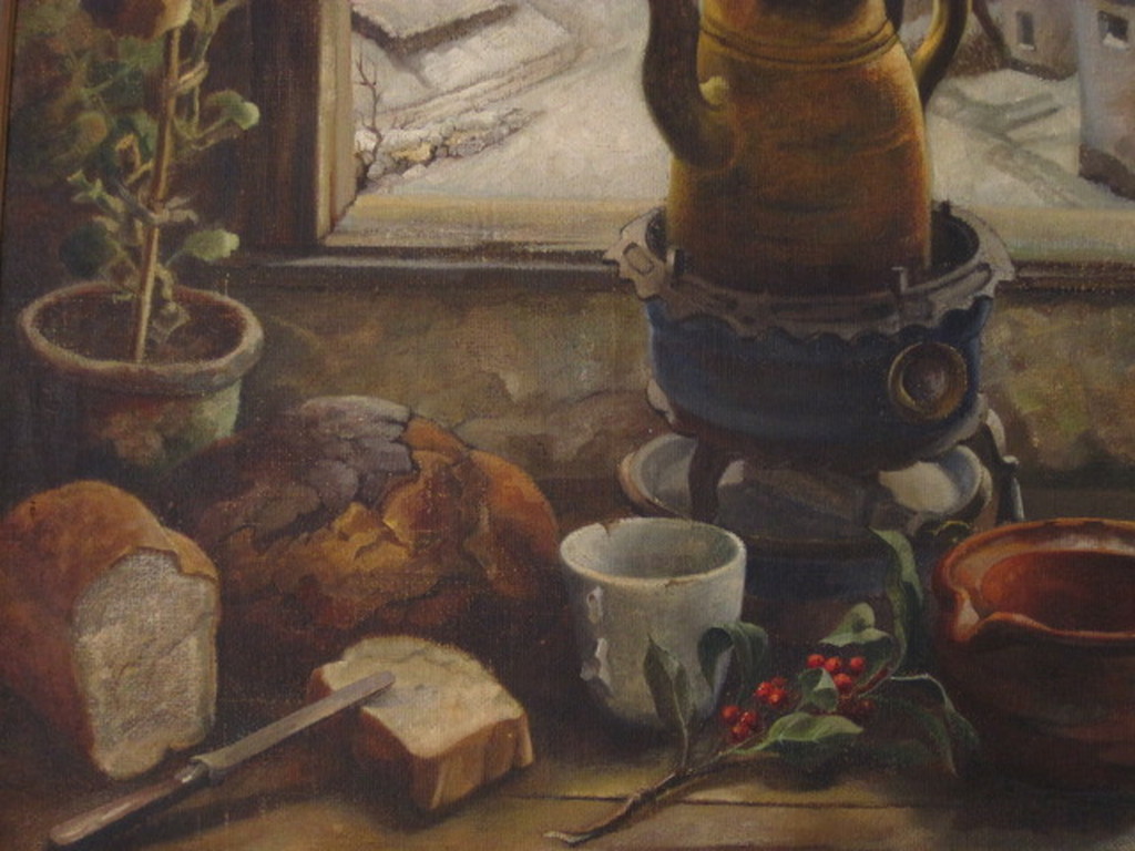 Theo Groeneveld (1897-1969) groot olieverf "stilleven met brood" gesigneerd  kopen? Bied vanaf 1!
