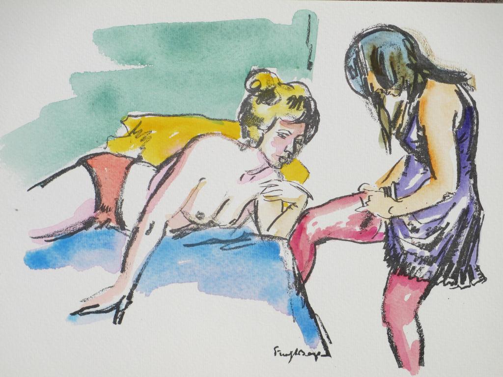 Freek van den Berg, Vriendinnen, Ingekleurde litho 1974 kopen? Bied vanaf 50!