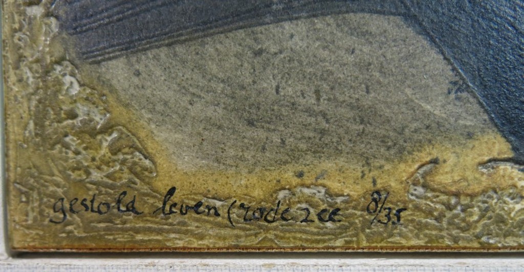 Ru van Rossem: Ets en Reliefdruk op paneel, Gestold leven (rode zee) - Ingelijst kopen? Bied vanaf 80!