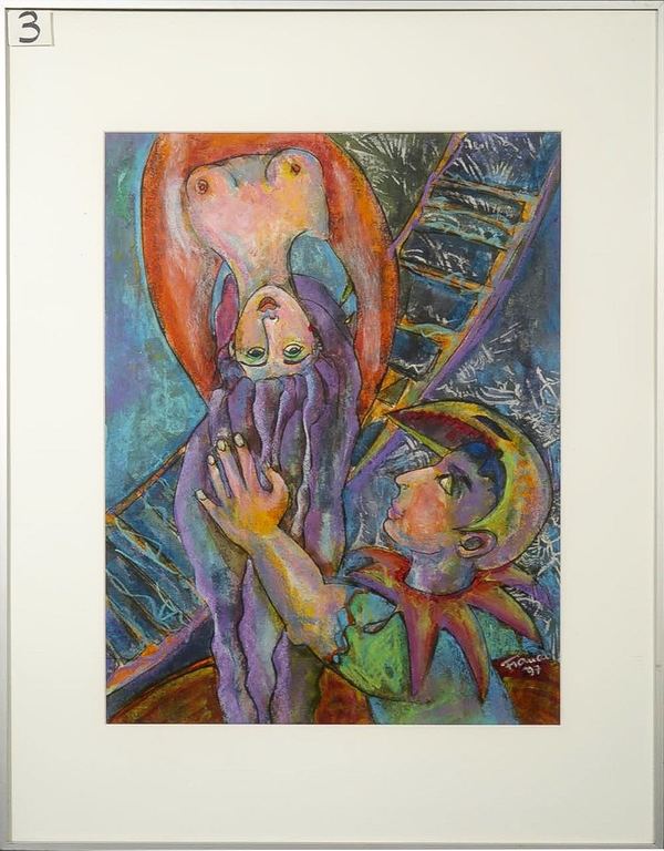 Franca Muller Jabusch: Gouache, Zonder Titel - Ingelijst verkocht voor € 40!