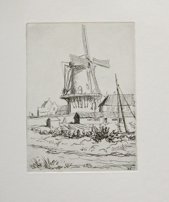 Dick van Luijn, 2 etsen: molen en toren Wijk bij Duurstede kopen? Bied vanaf 20!