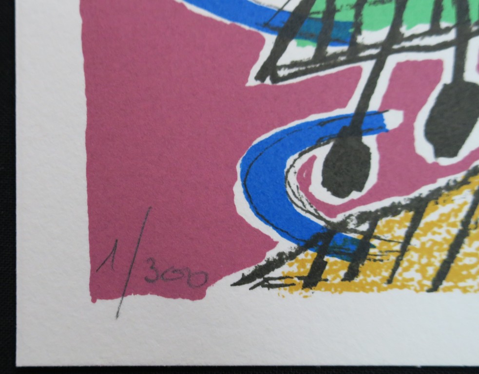 Corneille: Zeefdruk, Z.T. Groen figuur en gele vogel kopen? Bied vanaf 50!