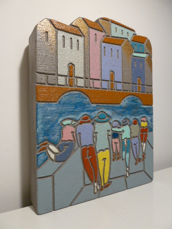 Decoratief stenen relief (wand/staand) - “Mediterraans dorpsgezicht” kopen? Bied vanaf 1!
