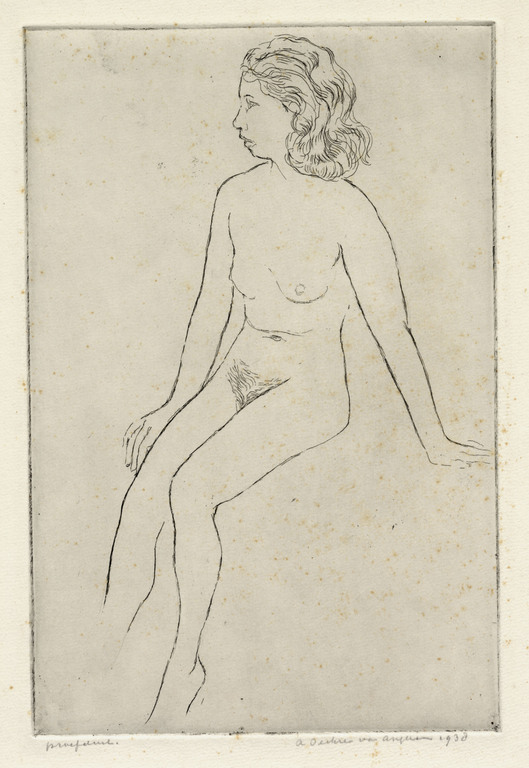 Antoon Derkzen van Angeren - Antoon Derkzen van Angeren - Zittend vrouwelijk naakt - 1938  verkocht voor € 35!