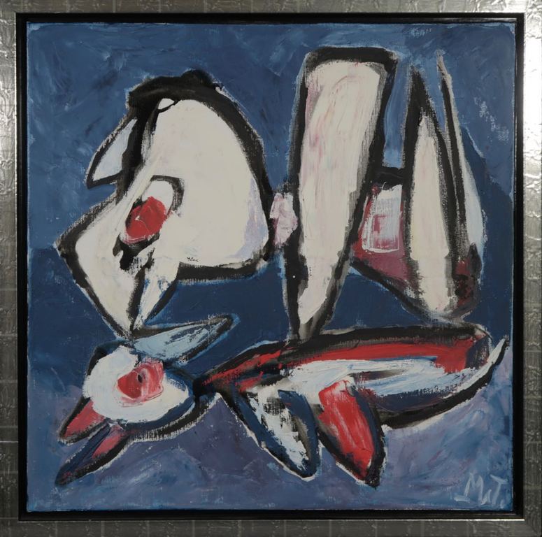 Martin van Wordragen: Olieverf op doek, Luchtgevecht - Ingelijst verkocht voor € 750!