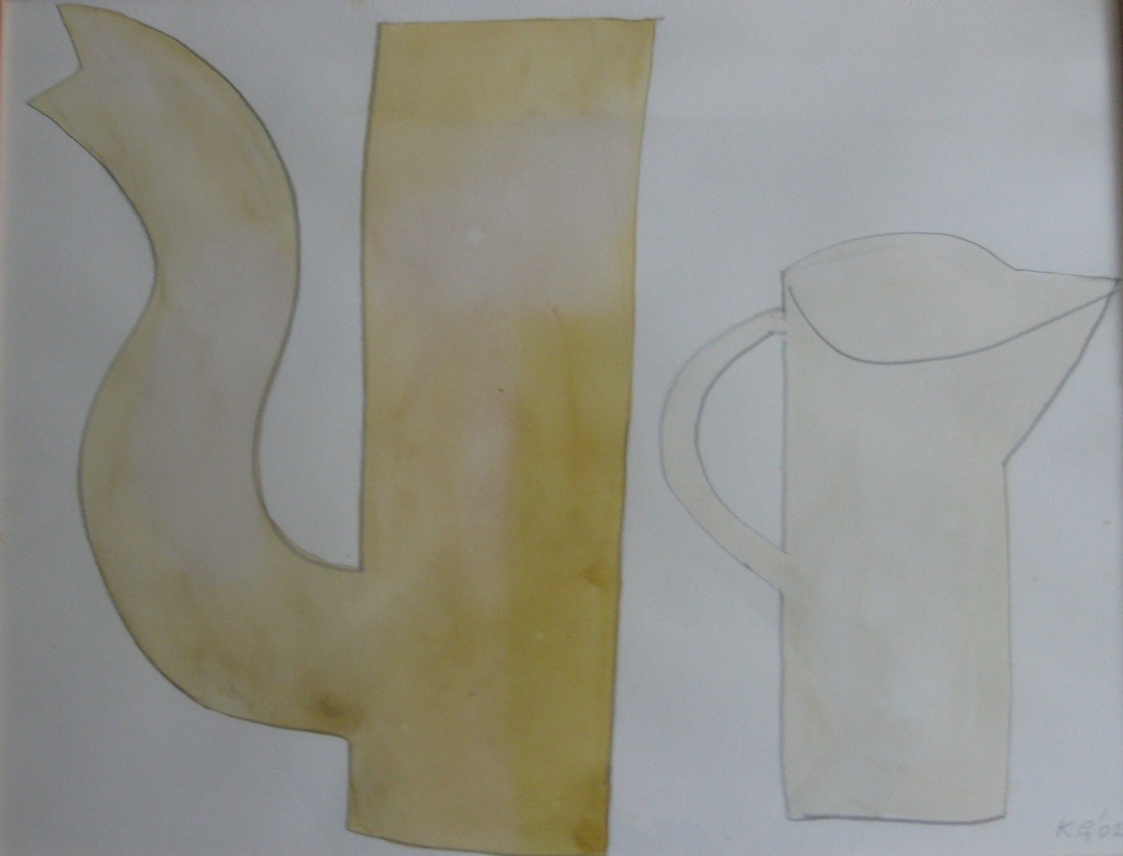 Klaas Gubbels, Aquarel en potlood, 'Kannen' - uniek werk van Gubbels uit 2002 kopen? Bied vanaf 800!