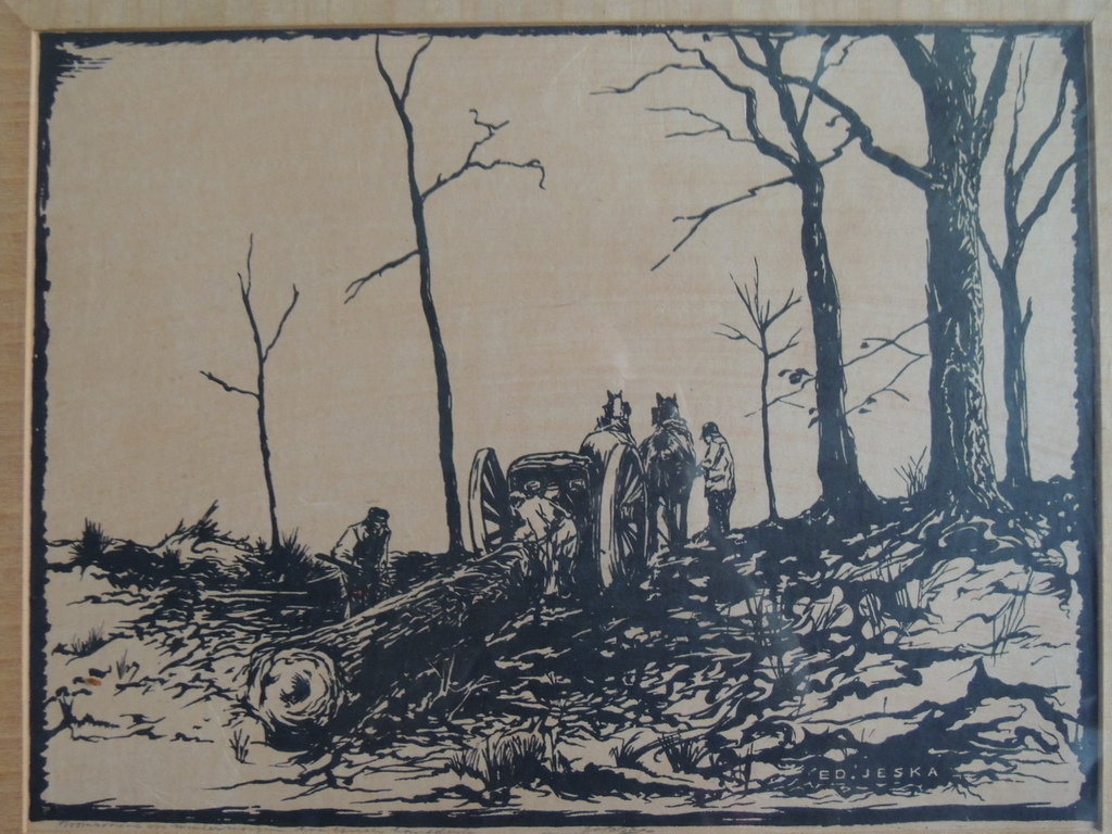 Ed Jeska. Orgineel Werk: Bomen Rooien op Wintermorgen. Gesigneerd kopen? Bied vanaf 10!