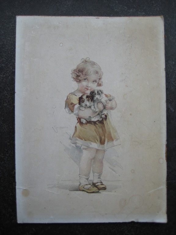 Schilbach , tekening aquarel , meisje met puppy hondjes  kopen? Bied vanaf 1!