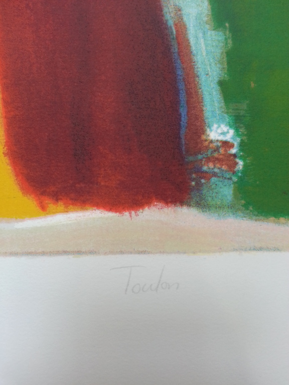 Hans van den Berg, zeefdruk op papier, titel: Toulon kopen? Bied vanaf 50!