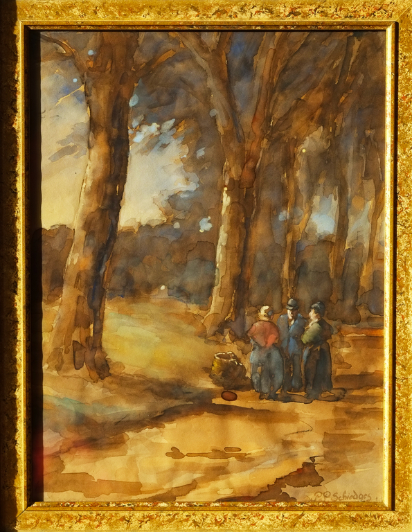 Petrus Paulus Schiedges jr. 'Wandelaars op een bospad' Aquarel. kopen? Bied vanaf 90!