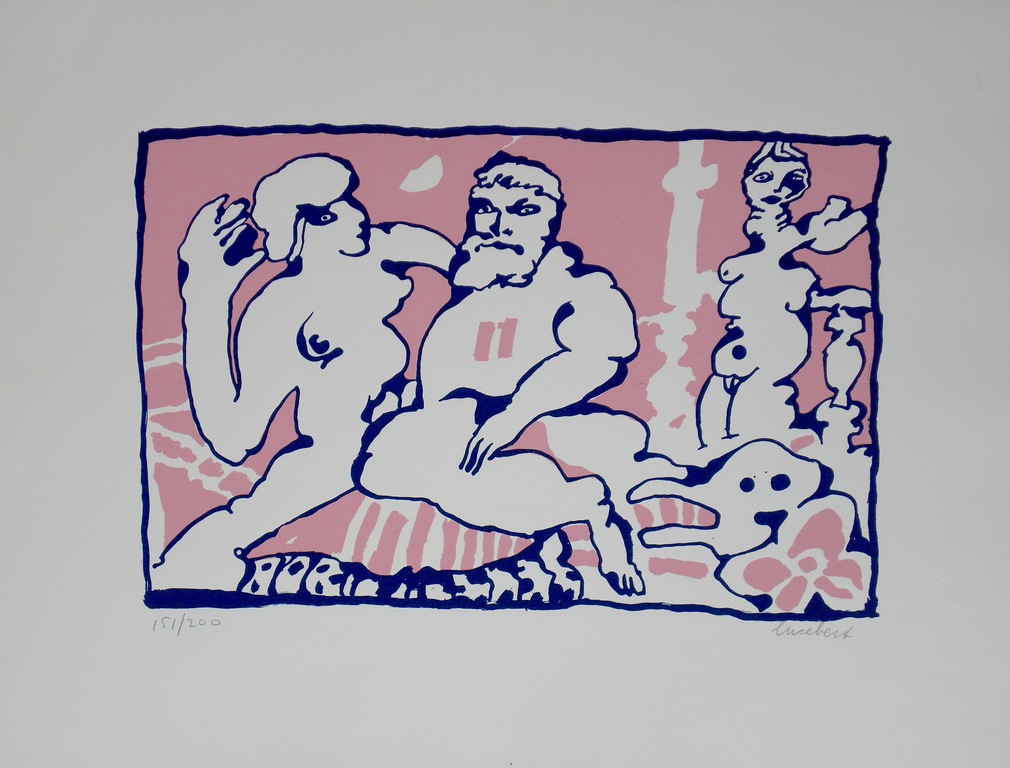 Lucebert - 'Die Olympiker' - zeefdruk uit 1971 - in perfecte staat ! verkocht voor € 250!