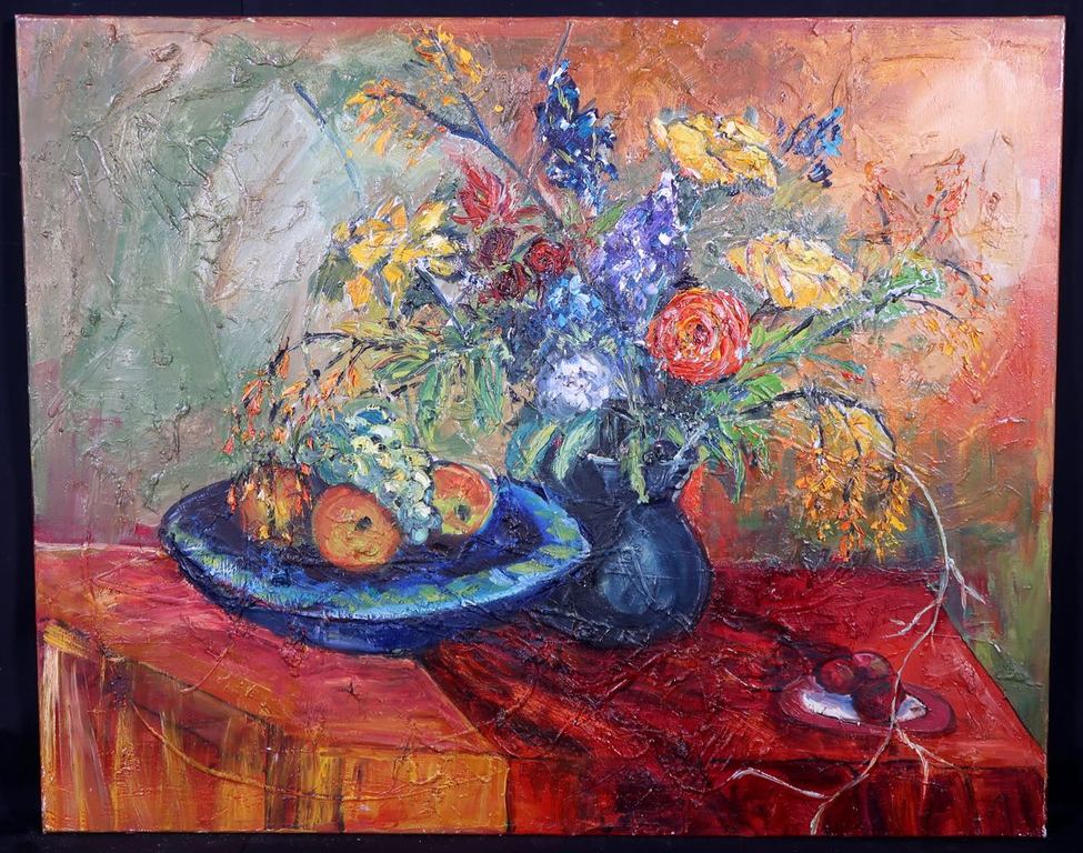 Franca Muller Jabusch: Olieverf op doek, Bloemen verkocht voor € 60!