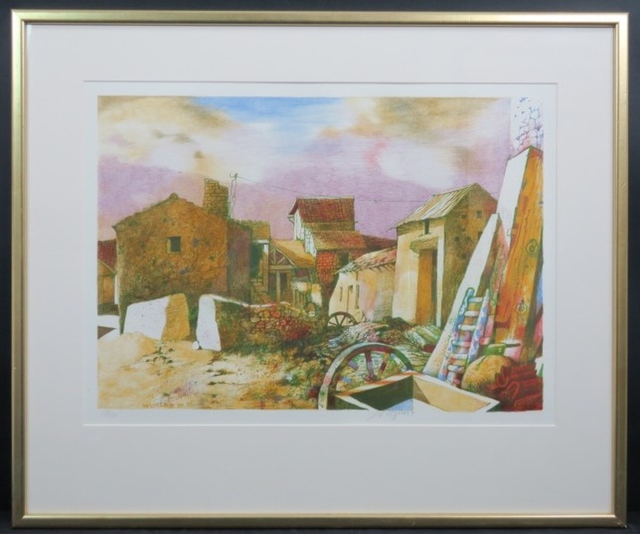 Nicolaas Wijnberg: Litho, Dorpsgezicht - Ingelijst verkocht voor € 80!