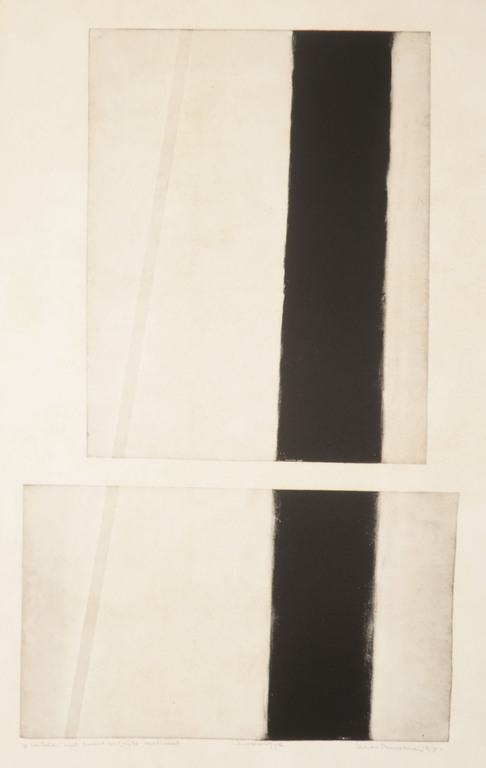 Kees Buurman: Ets, 2 velden met zwart en grijze vertikaal verkocht voor € 164!