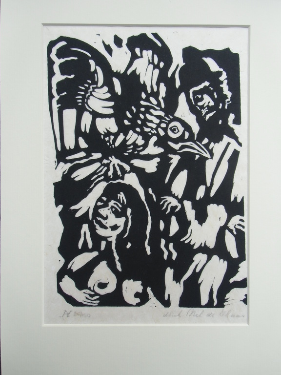 MAN MET VOGEL EN NAAKTE VROUW // HOUTSNEDE VAN AAD DE HAAS kopen? Bied vanaf 60!