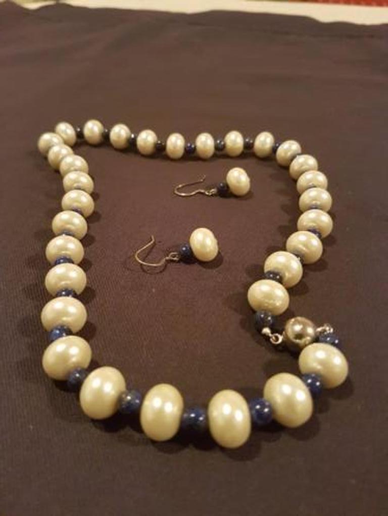 Ketting en oorbellen lapis en gekweekte parel kopen? Bied vanaf 1!
