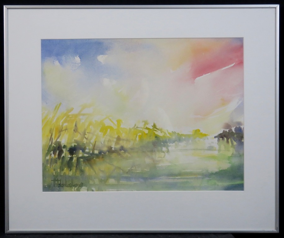 Theo Blankestijn: Aquarel, Herfst Rietkanten - Ingelijst verkocht voor € 35!