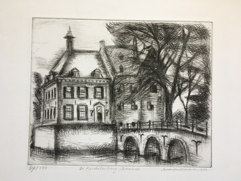 Litho, "De Kinkelenburg", Gelders kasteel. Handgesigneerd 64/150 kopen? Bied vanaf 15!