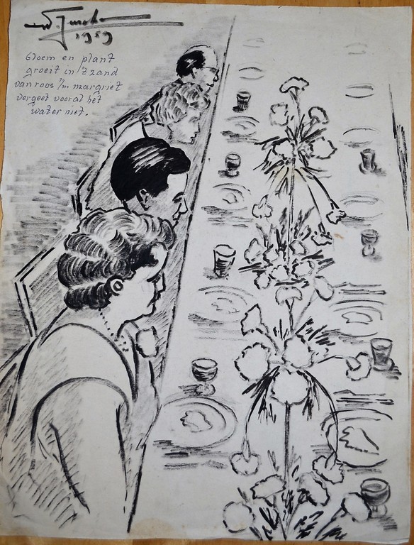 Wim Jurcka, tekening, aan tafel verkocht voor € 40!