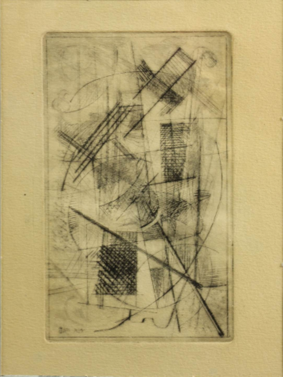 Onbekende kunstenaar: Bijzondere ets/constructivisme? verkocht voor € 150!