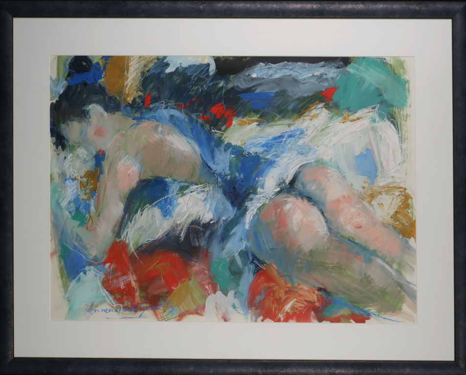 Annemarie de Groot: Acryl en Krijt, Z.T. liggend naakt - Ingelijst (Groot!) kopen? Bied vanaf 200!