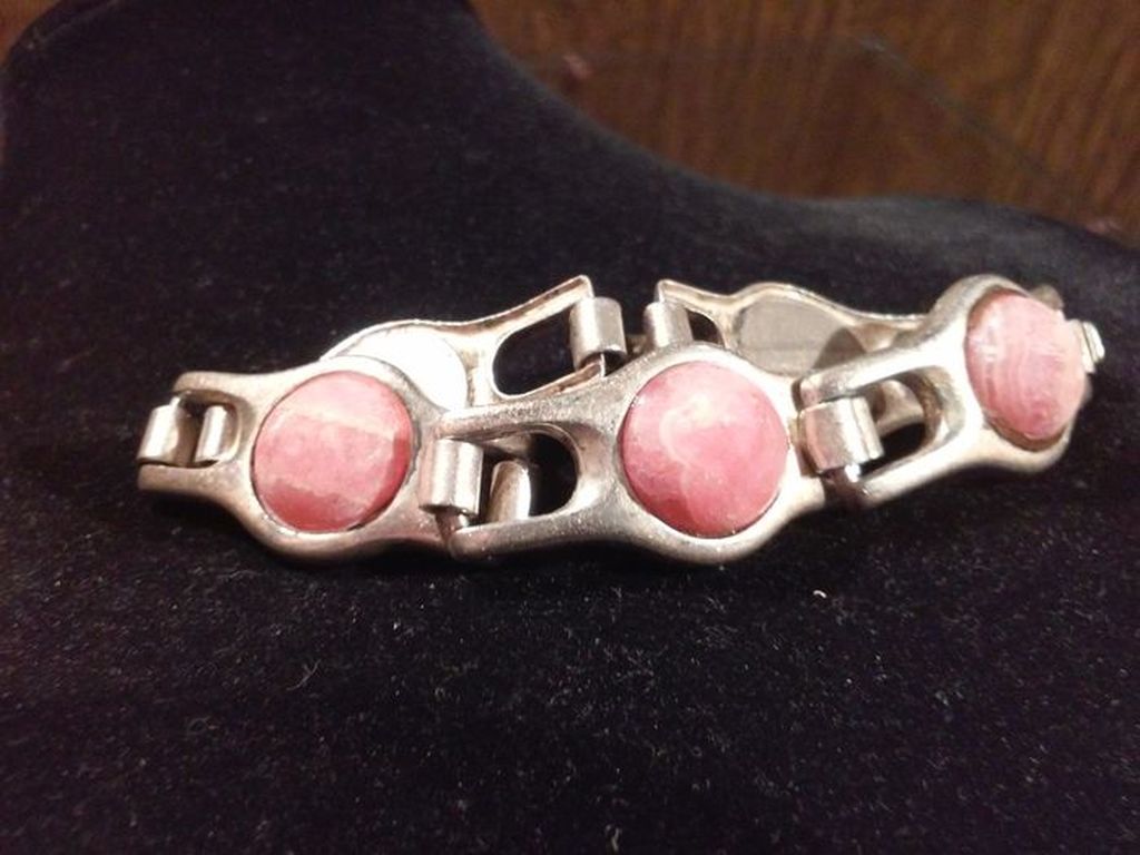 Antieke sterling zilveren armband met roze Rhodochrosite 1930 kopen? Bied vanaf 40!