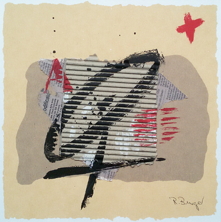 Tapies-achtige voorstelling, gemengde techniek (ingelijst) kopen? Bied vanaf 1!