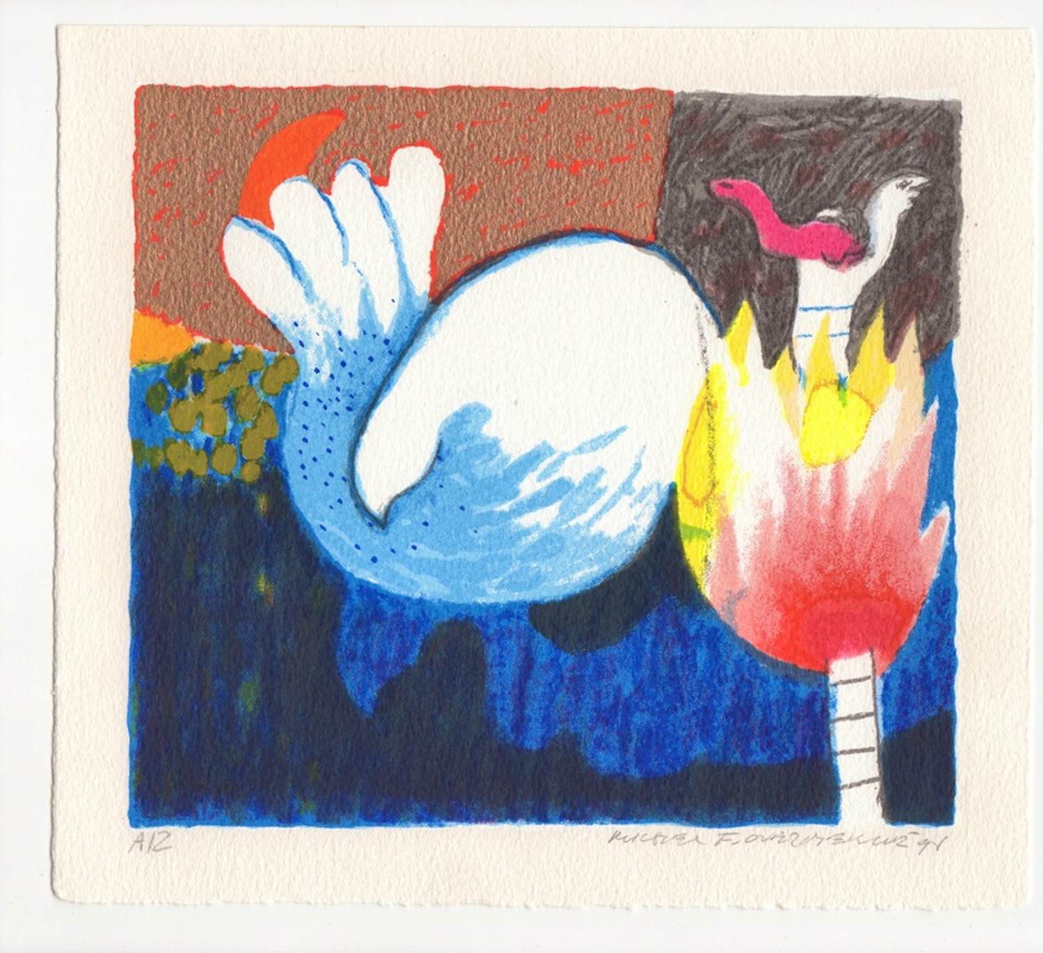 Michel van Overbeeke - handgesigneerde kleurenzeefdruk | 'Zonder titel' | 1996 kopen? Bied vanaf 1!