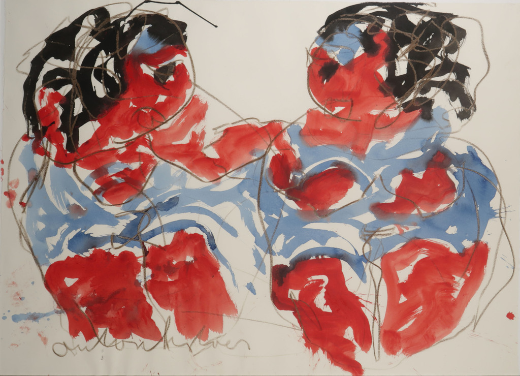 Anton Heyboer: Gemengde techniek op papier, Z.T. (Baadsters) - Ingelijst (Groot) kopen? Bied vanaf 450!