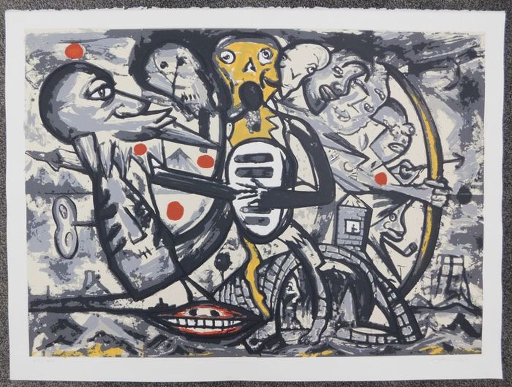 Fred Bervoets - - Kleurenlitho - Zelfportret met pijp  kopen? Bied vanaf 110!