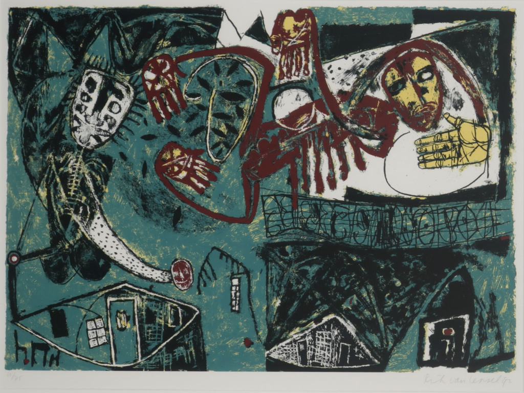 Rik van Iersel: Zeefdruk, Z.T. - Ingelijst verkocht voor € 70!