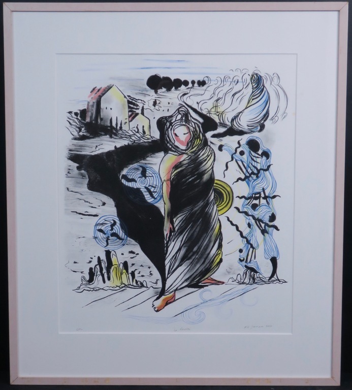 Nour Edinne Jarram: Litho, La revolte -Ingelijst verkocht voor € 80!