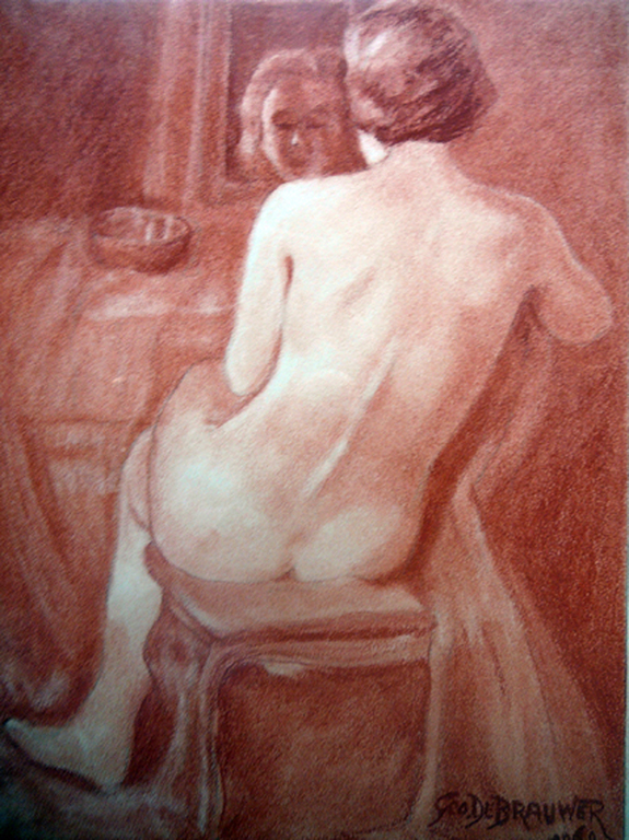 Georges De Brauwer: Naakt voor de spiegel -krijttekening- kopen? Bied vanaf 35!