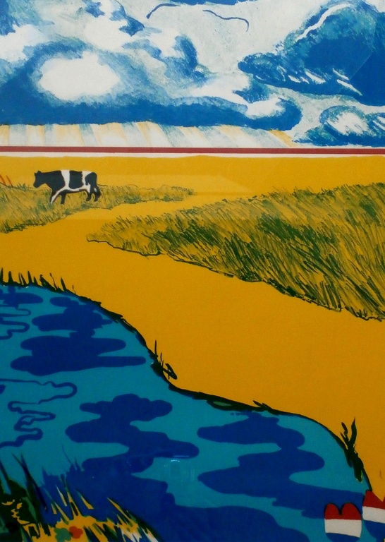 Jan Cremer - ingelijste litho: Hollands landschap voor de regen - 1971 - opl: 80 kopen? Bied vanaf 275!