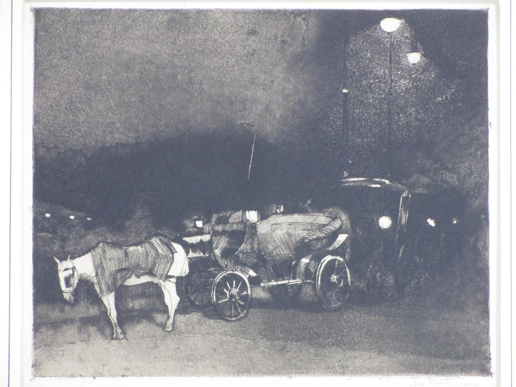 Jan Poortenaar, Paardenkoetsen in Londen bij avond, Ets verkocht voor € 70!