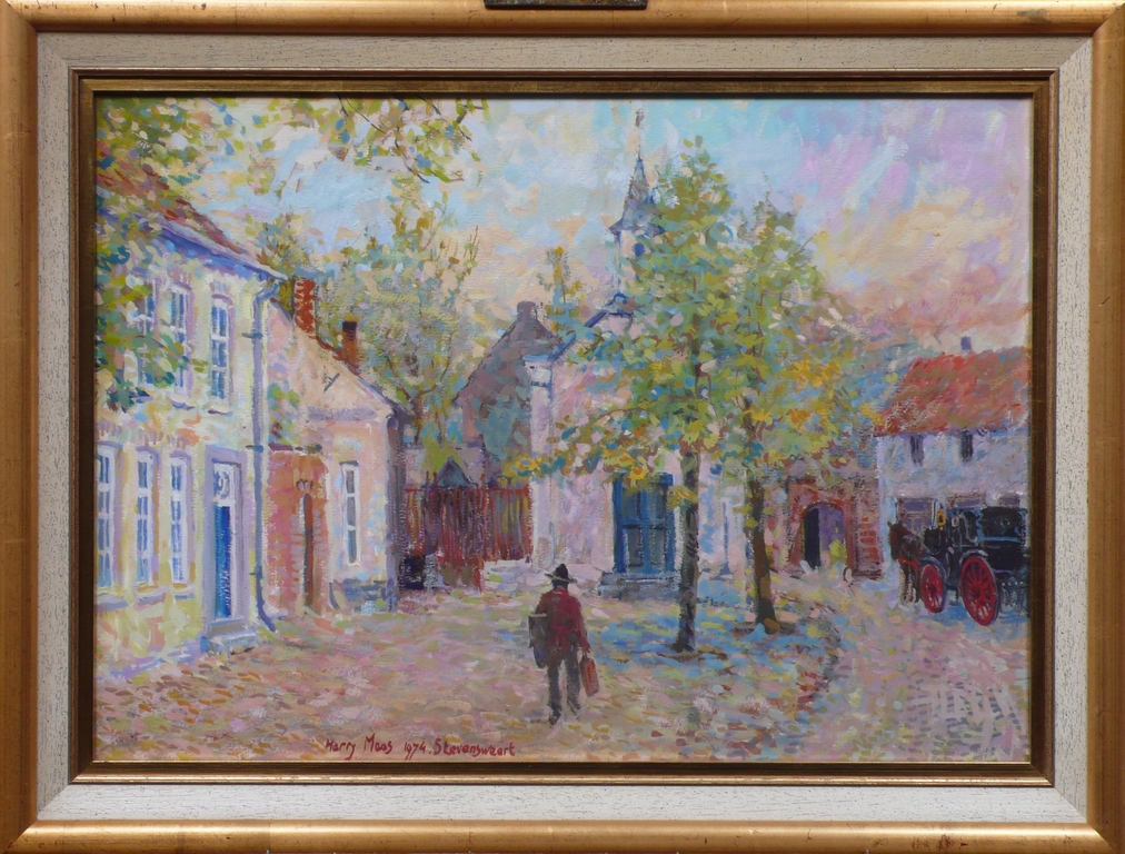 Harry Maas, De schilder lopend door zij geboorteplaats Stevenweert. Gouache. kopen? Bied vanaf 850!