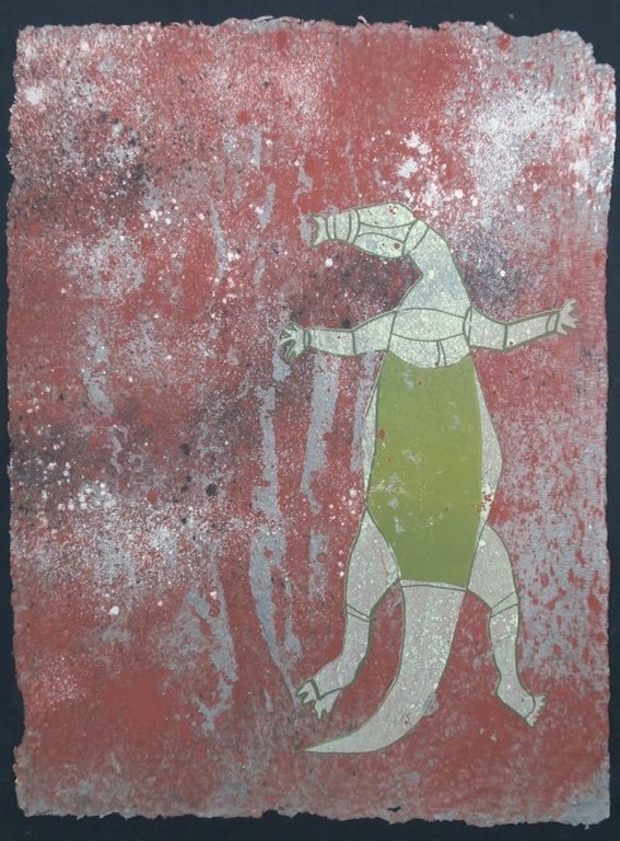 Ad van Otterloo: Zeefdruk op handgeschept papier, Hagedis kopen? Bied vanaf 1!