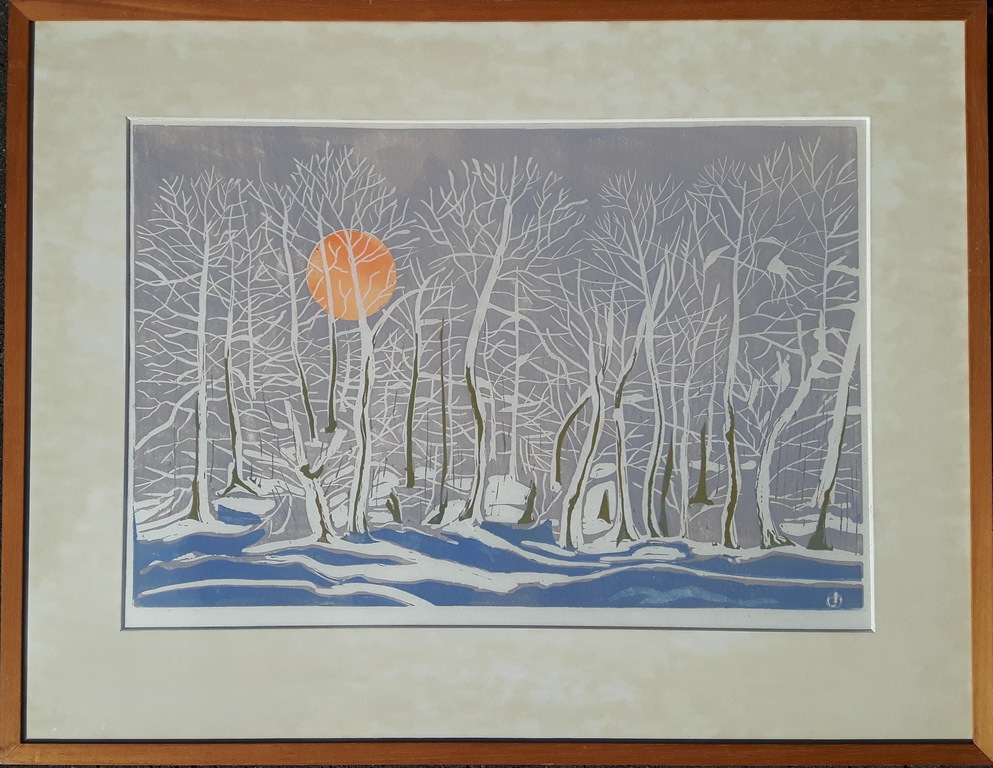Jeanne Bieruma-Oosting, kleurenhoutsnede, 'Winterzon'  kopen? Bied vanaf 50!