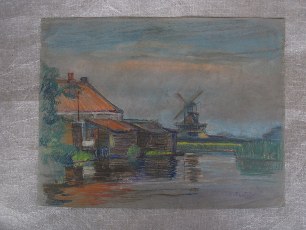 Mooie ca. 1920 Pastel "Molen aan Kralingse Plas Rotterdam"  George Pletser  kopen? Bied vanaf 1!