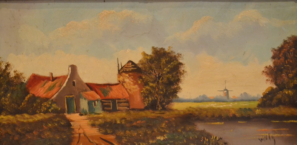 Onbekend (gesigneerd) - Olieverf op karton - Boerderij in Hollands landschap kopen? Bied vanaf 1!