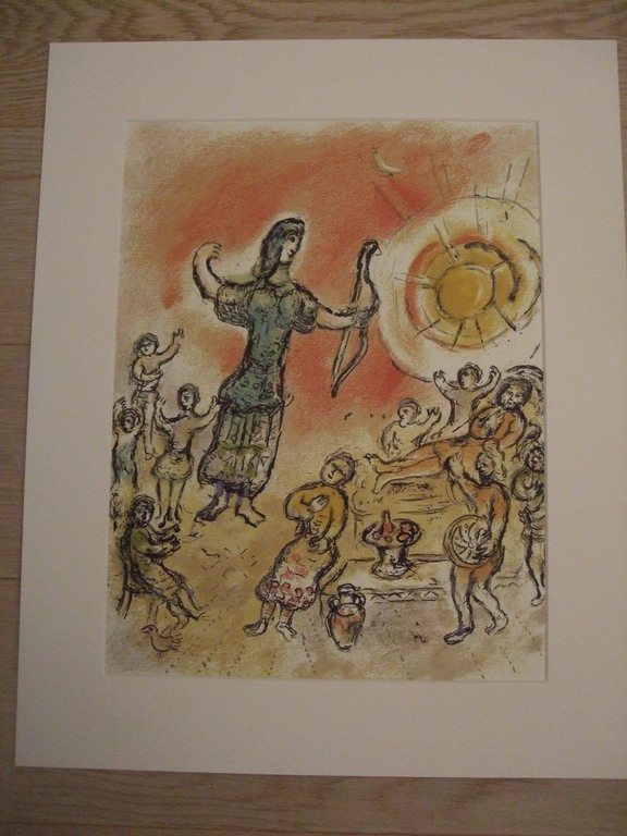 Marc Chagall, kleurenlitho uit de serie Odysseus , Penelope met boog verkocht voor € 50!